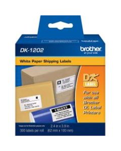Brother DK-1202 White Die-Cut Labels, DK1202, 2.4in x 3.9in, Pack Of 300