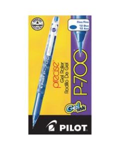 Pilot Gel Ink Rollerball Pens, P-700, Fine Point, 0.7 mm, Blue Barrel, Blue Ink, Pack Of 12 Pens