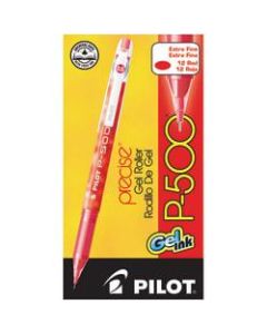 Pilot Gel Ink Rollerball Pens, P-500, Extra-Fine Point, 0.5 mm, Red Barrel, Red Ink, Pack Of 12 Pens