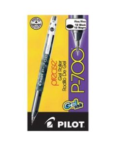 Pilot Gel Ink Rollerball Pens, P-700, Fine Point, 0.7 mm, Black Barrel, Black Ink, Pack Of 12 Pens