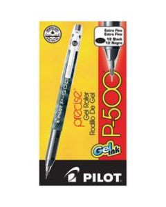 Pilot Gel Ink Rollerball Pens, P-500, Extra-Fine Point, 0.5 mm, Black Barrel, Black Ink, Pack Of 12 Pens