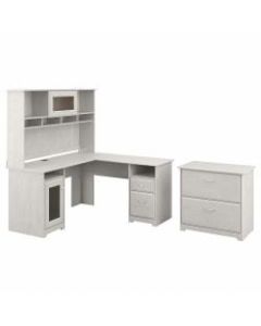 Bush Furniture Cabot 60inW L-Shaped Computer Desk With Hutch And Lateral File Cabinet, Linen White Oak, Standard Delivery