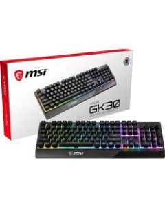 MSI VIGOR GK30 Gaming Keyboard - Cable Connectivity - USB 2.0 Interface - 104 Key - Windows - Plunger Keyswitch - Black