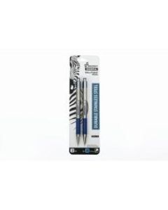 SKILCRAFT Zebra Retractable Ballpoint Pens, Fine Point, 0.7 mm, Silver Barrel, Blue Ink, Pack Of 2 Pens