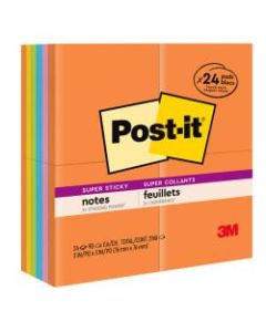 Post-it Super Sticky Notes, 3in x 3in, Rio de Janeiro Collection, Pack Of 24 Pads