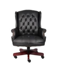 Boss Office Products Traditional Ergonomic Vinyl High-Back Executive Chair, Black/Mahogany