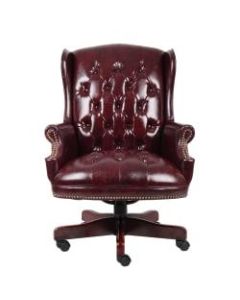 Boss Office Products Traditional Ergonomic High-Back Chair, 44inH, Burgundy/Mahogany