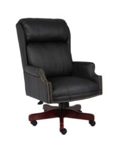 Boss Office Products Traditional Ergonomic Bonded LeatherPlus High-Back Chair, Black/Mahogany