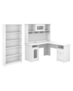 Bush Furniture Cabot 60inW L-Shaped Desk With Hutch And 5-Shelf Bookcase, White, Standard Delivery