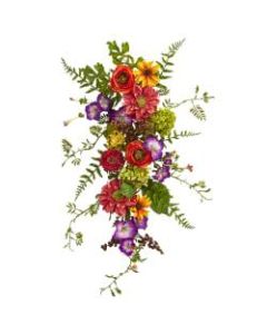 Nearly Natural Garden Flower Teardrop Wreath, 24inH x 10inW x 5inD, Multicolor