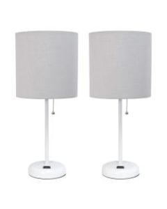 LimeLights Stick Desktop Lamps With Charging Outlets, 19-1/2inH, Gray, Set Of 2 Lamps