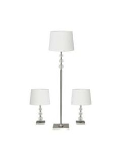 Adesso Olivia Lamps, Off-White Shades/Brushed Steel Bases, Set Of 3