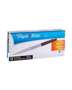 Paper Mate Flair Porous-Point Pens, Ultra Fine Point, 0.4 mm, Black Barrel, Black Ink, Pack Of 12