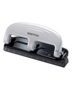 Bostitch EZ Squeeze Three-Hole Punch, 20 Sheet Capacity, Black/Silver