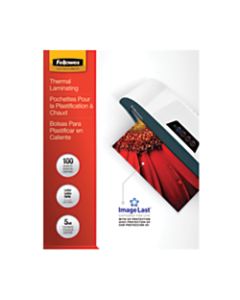 Fellowes ImageLast Laminating Pouches, UV Protection, 9in x 11 1/2in, 5 Mil, Glossy, Pack Of 100