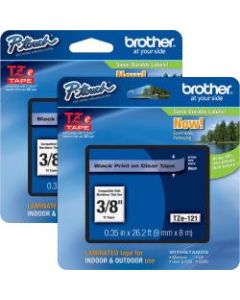 Brother P-touch TZe Laminated Tape Cartridges, 3/8inW, Rectangle, Clear, 2 Per Bundle