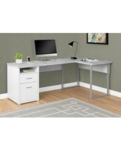Monarch Specialties L-Shaped Computer Desk With 2 Drawers, Gray Cement/White
