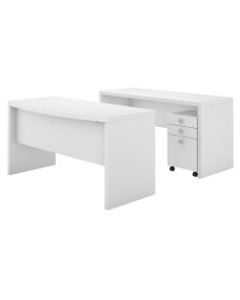 kathy ireland Office by Bush Business Furniture Echo Bow Front Desk And Credenza With Mobile File Cabinet, Pure White, Standard Delivery