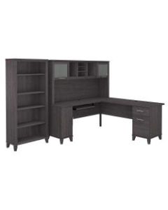 Bush Furniture Somerset 72inW L-Shaped Desk With Hutch And 5-Shelf Bookcase, Storm Gray, Standard Delivery