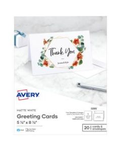 Avery Half-Fold Cards, Perforated, 5 1/2in x 8 1/2in, White, Pack Of 20