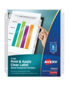 Avery Print & Apply Clear Label Sheet Protector Dividers With Index Maker Easy Peel Printable Labels, 5-Tab set