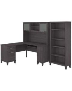 Bush Furniture Somerset 60inW L-Shaped Desk With Hutch And 5-Shelf Bookcase, Storm Gray, Standard Delivery
