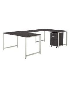 Bush Business Furniture 400 Series 60inW U-Shaped Desk With 3-Drawer Mobile File Cabinet, Storm Gray, Premium Installation
