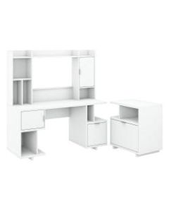 kathy ireland Home by Bush Furniture Madison Avenue 60inW Computer Desk With Hutch And Lateral File Cabinet, Pure White, Standard Delivery