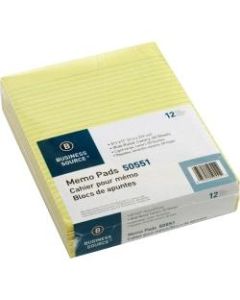 Business Source Glued Top Ruled Memo Pads - Letter - 50 Sheets - Glue - 16 lb Basis Weight - 8 1/2in x 11in - Canary Paper - 12 / Dozen