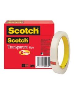 Scotch Transparent Tape, 1/2in x 2592in, Clear, Pack of 2 rolls