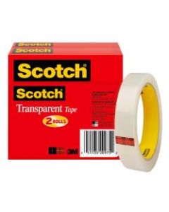 Scotch Transparent Tape, 3/4in x 2592in, Clear, Pack of 2 rolls