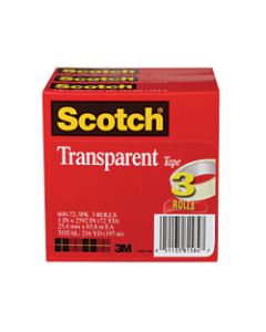 Scotch Transparent Tape, 1in x 2592in, Clear, Pack of 3 rolls