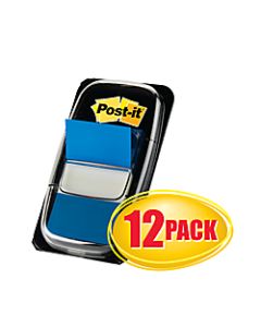 Post-it Flags, 1in x 1 -11/16in, Blue, 50 Flags Per Pad, Pack Of 12 Pads