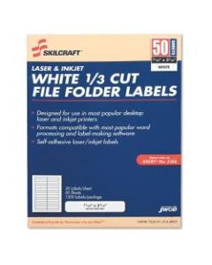 SKILCRAFT 1/3 Cut White Permanent Inkjet/Laser File Folder Labels, Box Of 50 Sheets (AbilityOne 7530-01-514-4905)