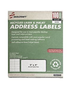 White Laser Address Labels, NSN5144904, 1in x 2 5/8in, Box Of 100 Sheets (AbilityOne 7530015144904)