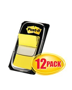 Post-it Flags, 1in x 1 -11/16in, Yellow, 50 Flags Per Pad, Pack Of 12 Pads