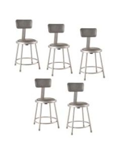 National Public Seating Vinyl-Padded Stools With Backs, 18inH, Gray, Set of 5