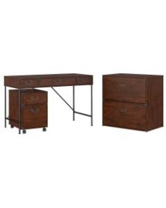 kathy ireland Home by Bush Furniture Ironworks 48inW Writing Desk, 2 Drawer Mobile Pedestal, And Lateral File Cabinet, Coastal Cherry, Standard Delivery