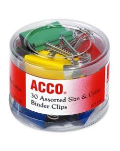 ACCO Binder Clips, Assorted Sizes & Colors, 30/Pack - Reusable, Rust Resistant, Scratch Resistant - 30 / Pack - Assorted - Plastic, Tempered Steel