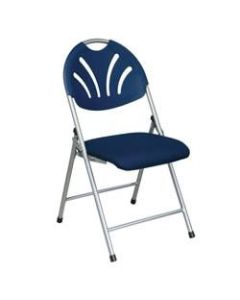 Office Star Fan-Back Stackable Folding Chairs, Blue/Silver, Set Of 4 Chairs