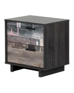 South Shore Fynn 2-Drawer Nightstand, 22-1/4inH x 22-1/4inW x 16-1/2inD, Gray Oak/Factory Planks Effect