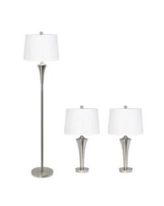 Elegant Designs Tapered Lamps, White Shade/Brushed Nickel Base, Set Of 3 Lamps