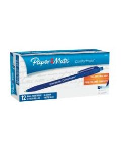 Paper Mate Comfortmate Ultra Retractable Ballpoint Pens, Fine Point, 0.8 mm, Blue Barrel, Blue Ink, Pack Of 12