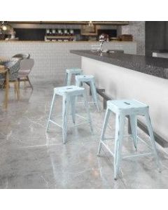 Flash Furniture Commercial-Grade Distressed Metal Counter Stool, Teal