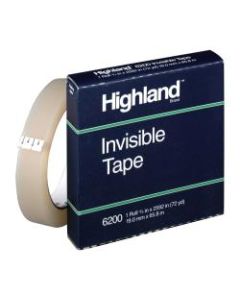 3M Highland 6200 Invisible Tape, 3/4in x 2,592in, Pack Of 12