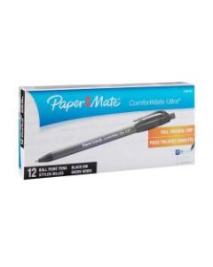 Paper Mate Comfortmate Ultra Retractable Ballpoint Pens, Fine Point, 0.8 mm, Black Barrel, Black Ink, Pack Of 12