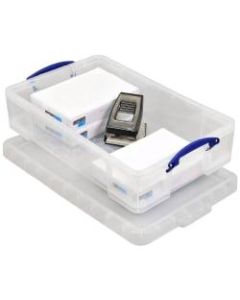 Really Useful Box Plastic Storage Container With Built-In Handles And Snap Lid, 33 Liters, 28in x 17 3/8in x 6 5/8in, Clear