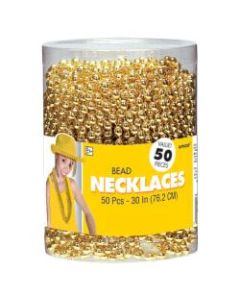 Amscan Bead Necklaces, 30in, Gold, Pack Of 50 Necklaces