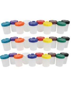 Sargent Art No-Spill Paint Cups, 2.5 Oz, Clear/Assorted Colors, 10 Cups Per Pack, Case Of 3 Packs