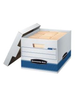 Bankers Box Stor/File Medium-Duty Storage Boxes With Locking Lift-Off Lids And Built-In Handles, Letter/Legal Size, 15 x 12in x 10in, 60% Recycled, White/Blue, Case Of 4